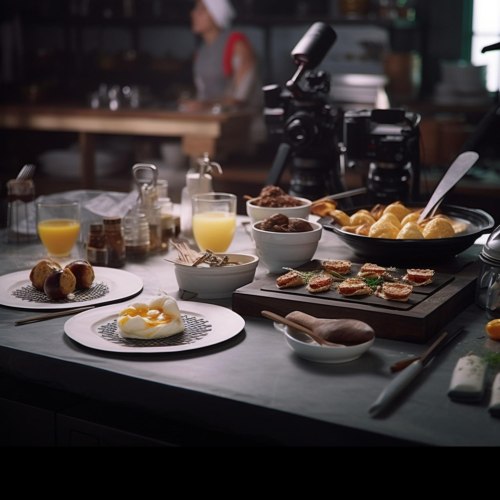 a dining table setting with various dishes